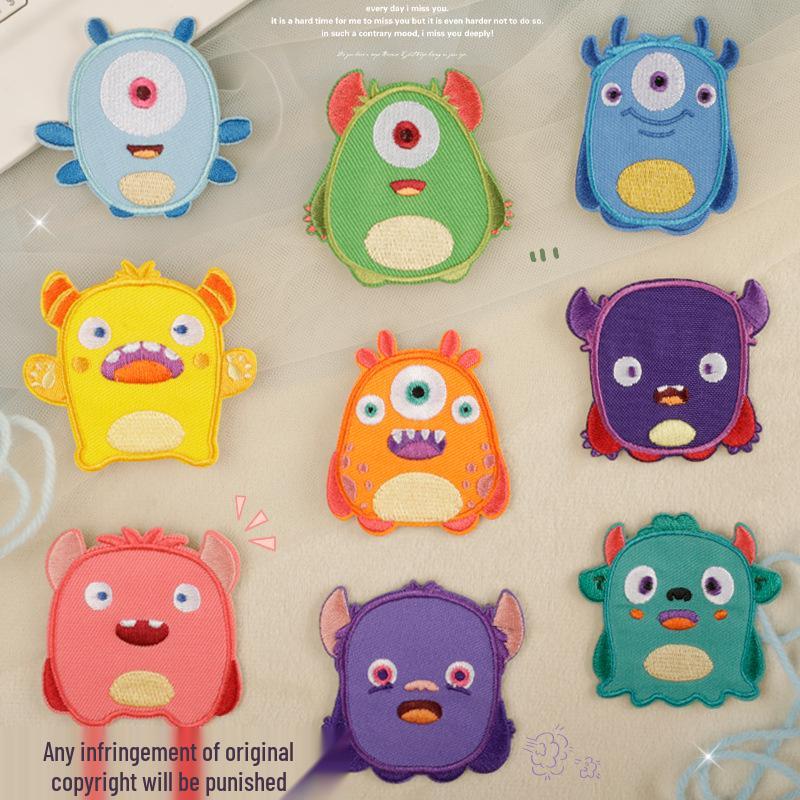 Tegneserie Monster Selvklæbende Broderede Patches Klistermærker til DIY Tøjtilbehør