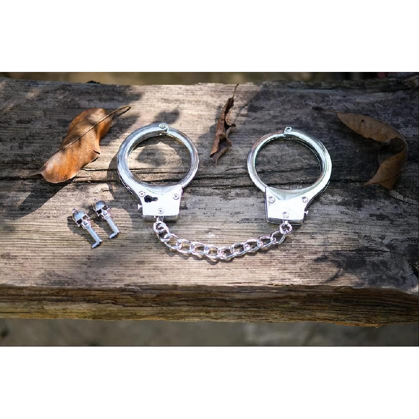 HISET Metallhandschellen mit zwei Totenkopfschlüsseln - Requisiten Spielzeug-Handschellen(Silber)