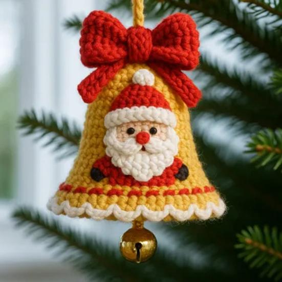 DIY Knitted Santa Claus Bell Ornament Handmade Christmas Tree Decoration Holiday Crochet Accessories for Craft Lovers