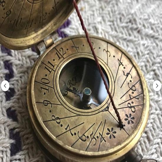 Handcrafted Brass Sundial  Navigation Tool Old World Timepiece Brass Pocket Compass Nautical Compass