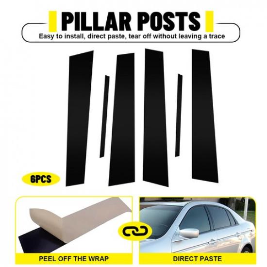6Pcs Door Cover Piano Window Trim Kit Black Pillar Posts for Acura TL 2004-08 N