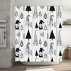 Modern Nordic Christmas-Themed Bathroom Shower Curtain Featuring Black And White Woodland Gnomes With Red Hearts For A Festive T