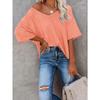 Summer Women V-Neck T-Shirt Waffle Casual Loose Short Sleeve Tee