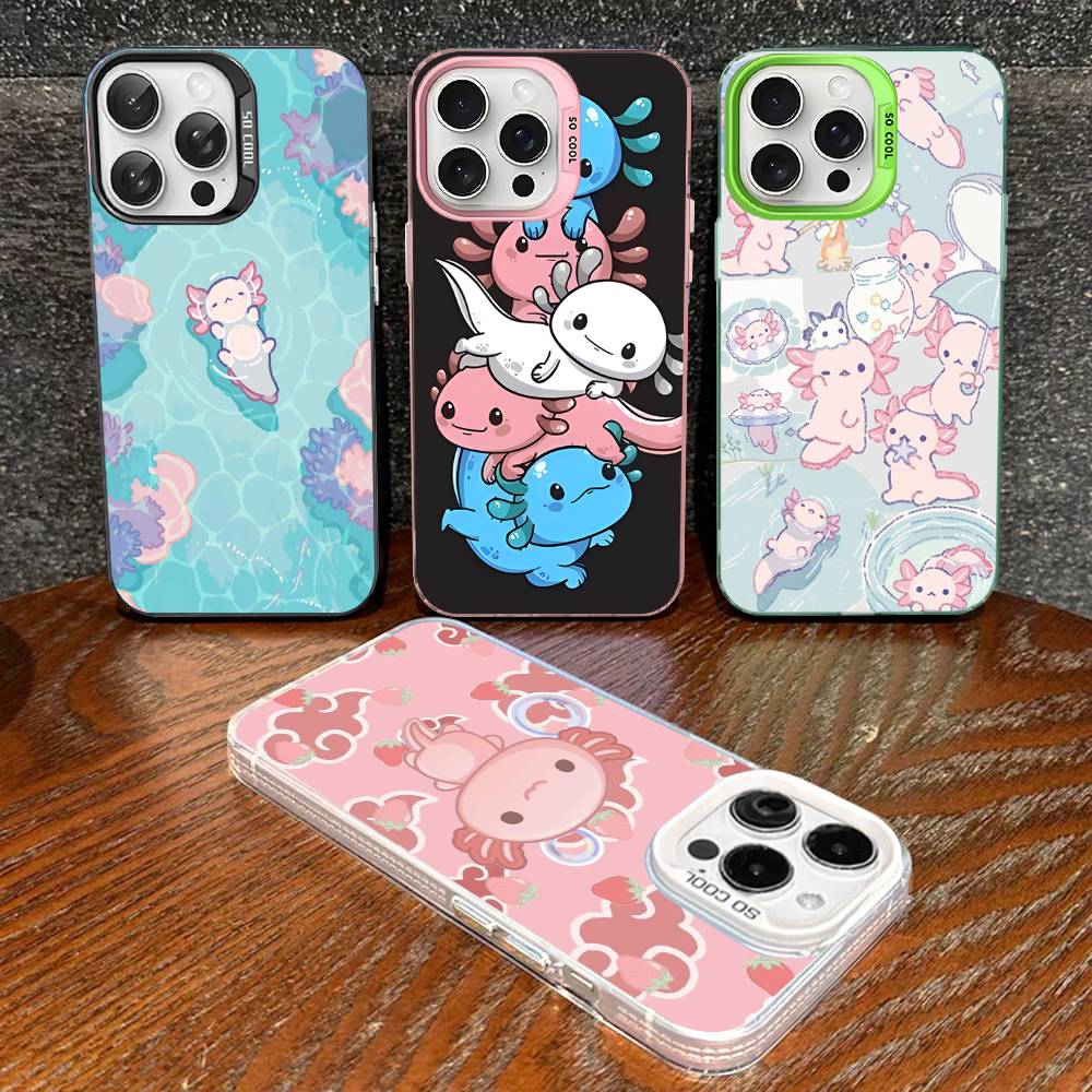 Cartoon Axolotl Cute Phone Case For IPhone 17 16 15 14 11 12 13 Pro Max Plus Pro Colored Silver Cover