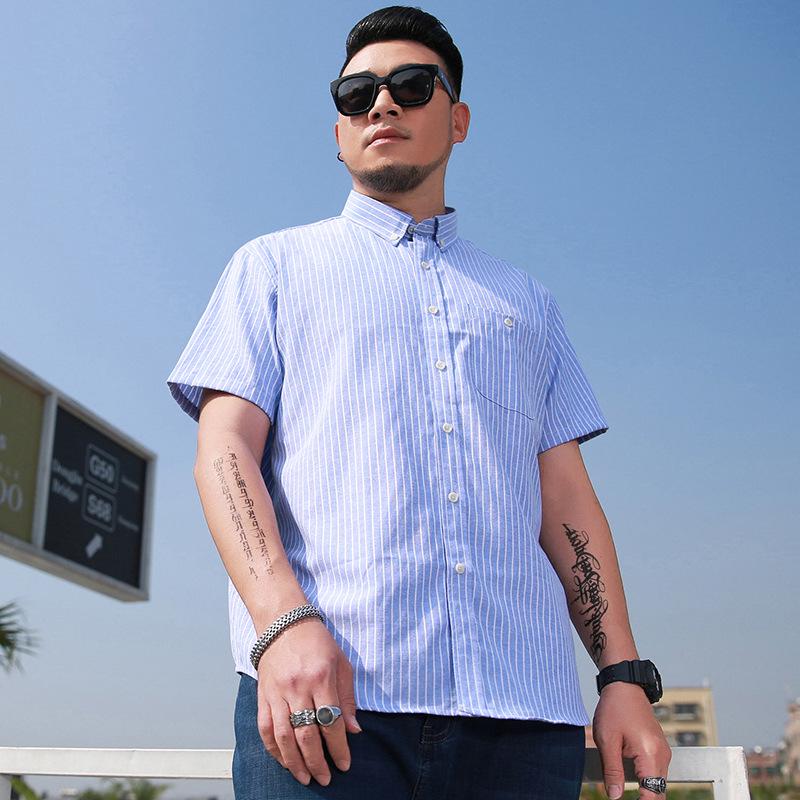 Men's Plus Size Striped Short Sleeve Business Shirt with Pointed Collar.