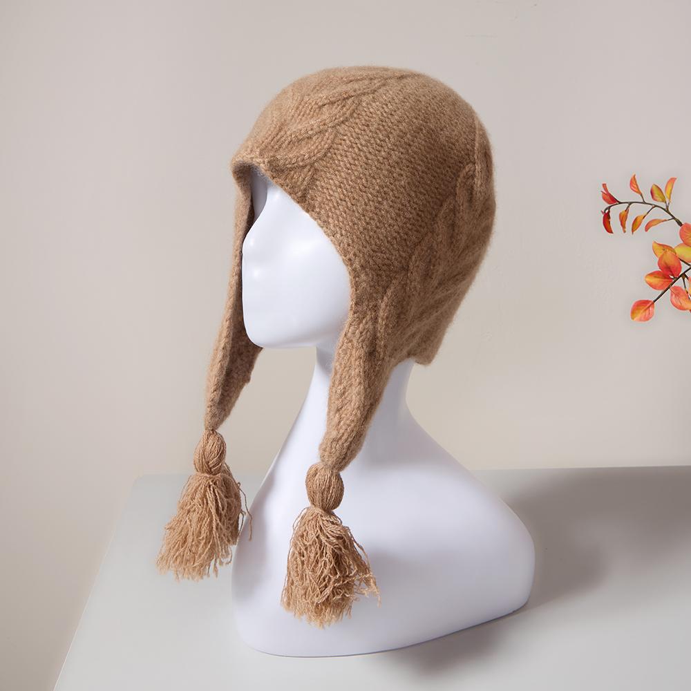 Custom Inner Mongolian Women 100% Cashmere Beanie Hats Ladies Girls Cable Knitted Warm Cashmere Beanie Cap With Cashmere Pom Pom One Size верблюд