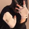 Women's Autumn/Winter Half-Finger Plush Flip Gloves: Warm Knitted, Cold-Proof, Cycling, Touchscreen Compatible