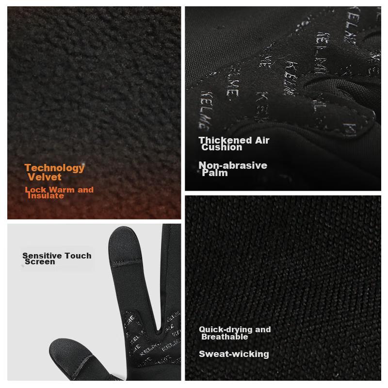 KELME Cycling Gloves for Winter, Warm Running Gloves for Men And Women, Fleece-Lined Outdoor Electric Bicycle Windproof Touchscreen Skiing Gloves