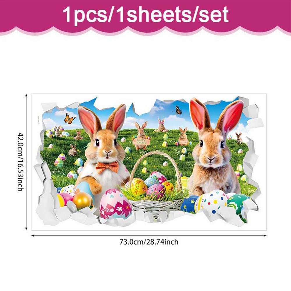 Wall Stickers Cartoon Removable Art Adhesive Hole Break Design Rabbit Wall Sticker For Bathroom Nursery Preschool Playing Room