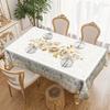 European Round Polyester Dining Table Cloth, Beige Gold Flower Waterproof And Oil-Proof Leave-In Tablecloth, Household Dining Table Cloth