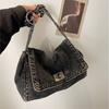 Harajuku Vintage Denim Tote Bag Women Casual Commute Large Capacity Shoulder Bag Ladies Versatile Chain Crossbody Bag
