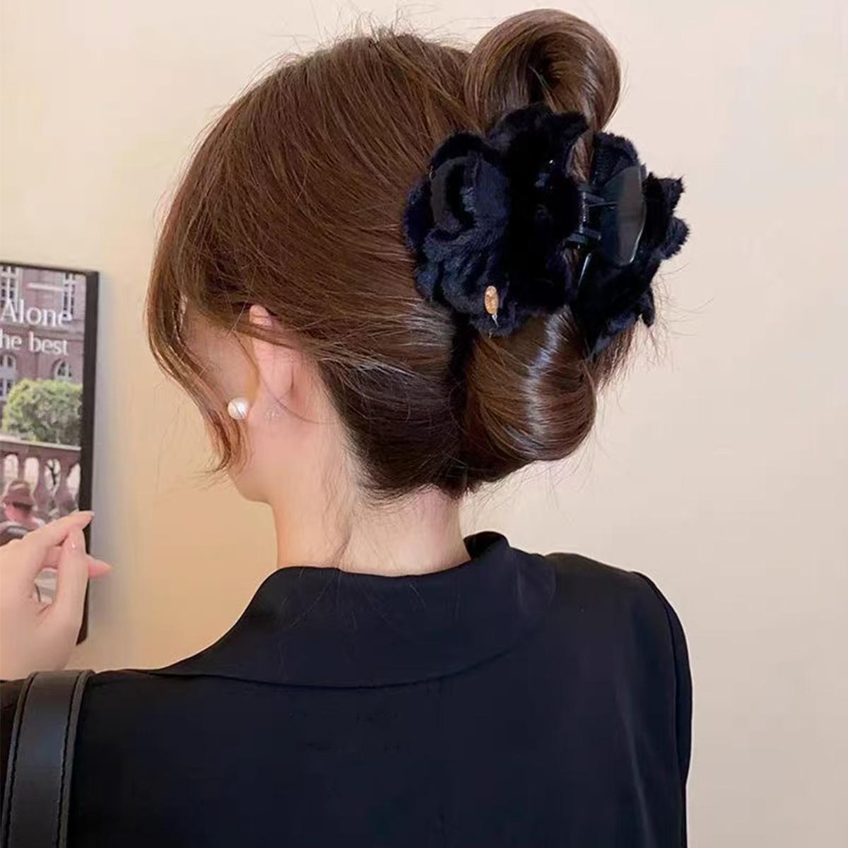 

двусторонние плюшевые цветы, инкрустированные бриллиантовым жемчугом, заколка для волос «акула», новый осенне-зимний аксессуар для волос, заколка-краб со сладким характером