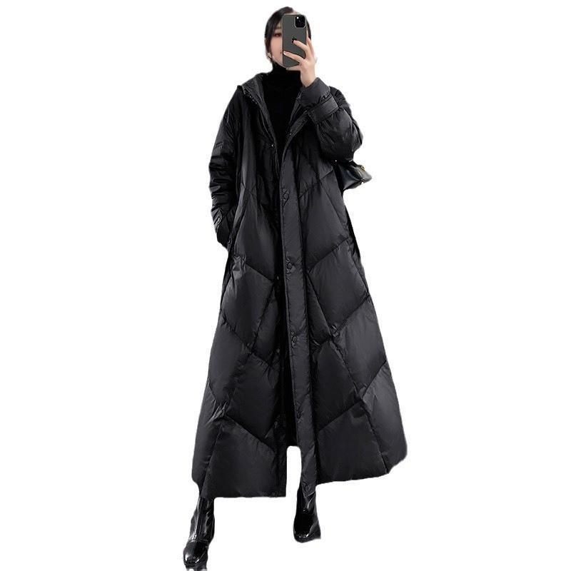 Womens Plus Size Winter Warm Cotton Padded Coat Long Sleeve Loose Fit Mid-Length Outerwear Black Beige