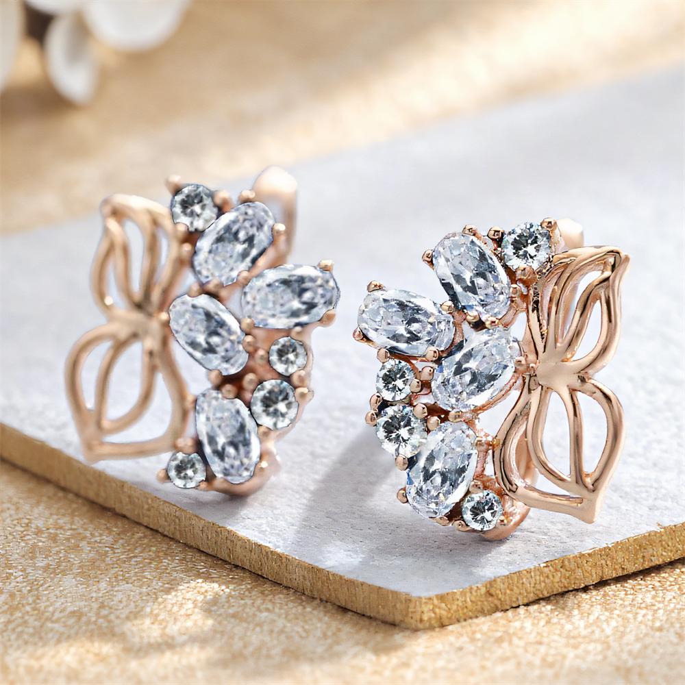 Weiße Zirkon Luxus Kristall Ovaler Stein Blume Creolen Ohrringe Für Frauen Vintage Goldfarbe Ohrverschluss Hochzeits Schmuck Party Geschenke