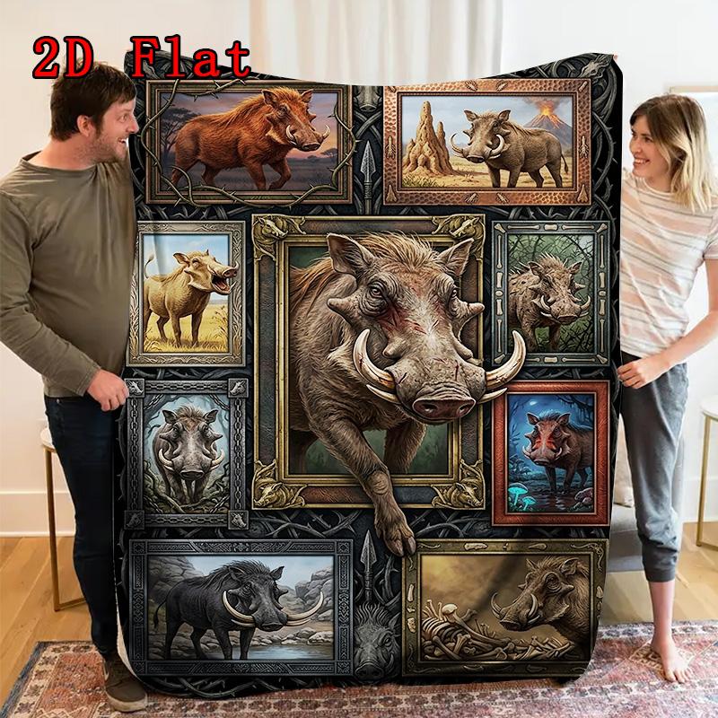 Warthog Variations Art 2D Flat Pattern Flannel Blanket, High Quality All Seasons, Home Decor, Warmth and Comfort, Perfect for Christmas Gifts.