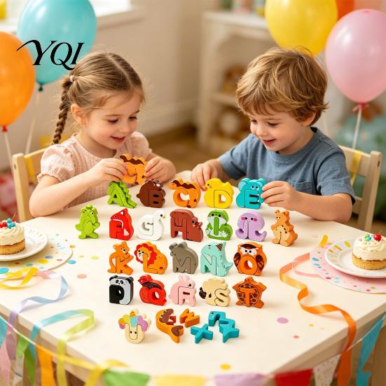 Fine Motor Skill Toy Animal Alphabet Puzzle Matching Game, Wooden Letter Block, Themed Blocks ABC Preschool Learning for Toddlers Boys Girls
