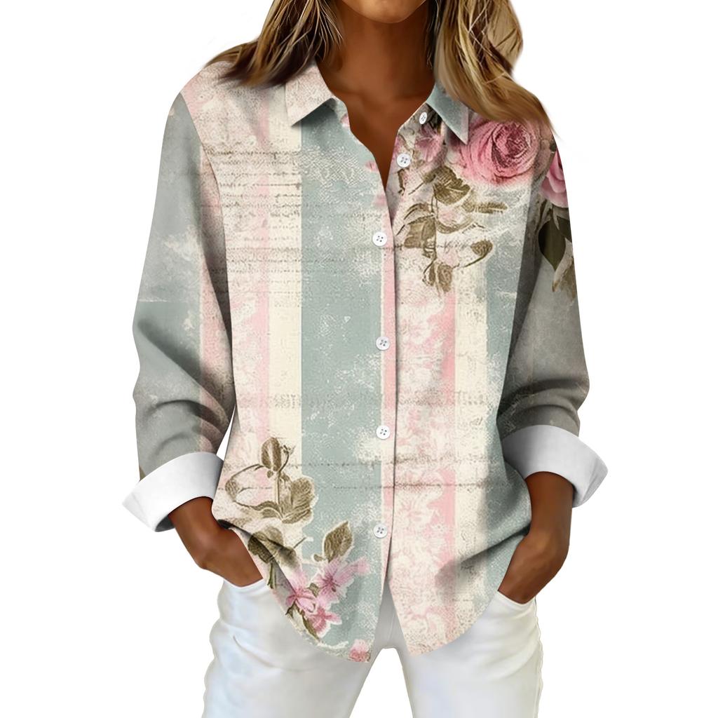 Damen Hemd Bluse Weihnachtsdruck Knopf Langarm Casual Basic Hemdkragen Normales Oberteil