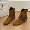 Retro fringed short boots for women~ Winter 2025 new versatile willow nail short boots fashionable British western boots