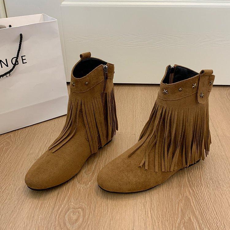 Retro fringed short boots for women~ Winter 2025 new versatile willow nail short boots fashionable British western boots