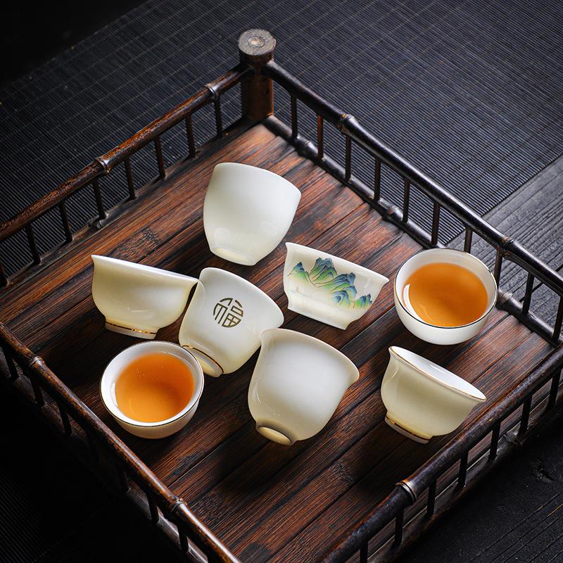 Jade Kung Fu Tea Set: Sheep Fat Dehua White Porcelain Small Tea Tasting Cups - Ideal Gift for Tea Lovers