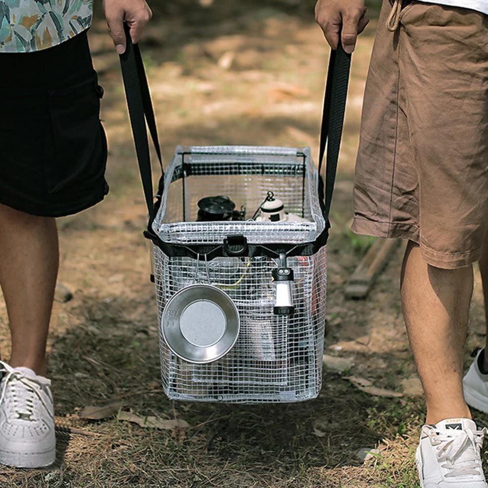 Outdoor Camping Folding Storage Box PVC Mesh Tool Storage Bag Fishing Tackle Tote Bag Multitool Picnic Drink Carrier Lunch Box