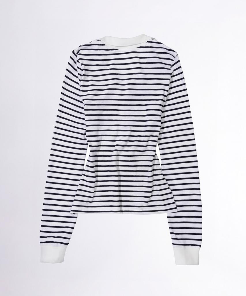 SCULPTOR Shirring Tennis Shirt White/Navy Stripe
