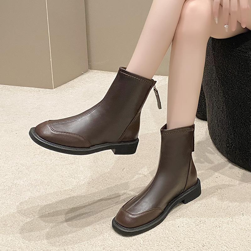 

Женские ботинки Задняя молния Регулируемая Мягкая Эластичная Подошва Не Устают Ноги Теплые Дышащие Толстая Подошва Увеличение Роста Модные Удобные Ботинки Мартин 35