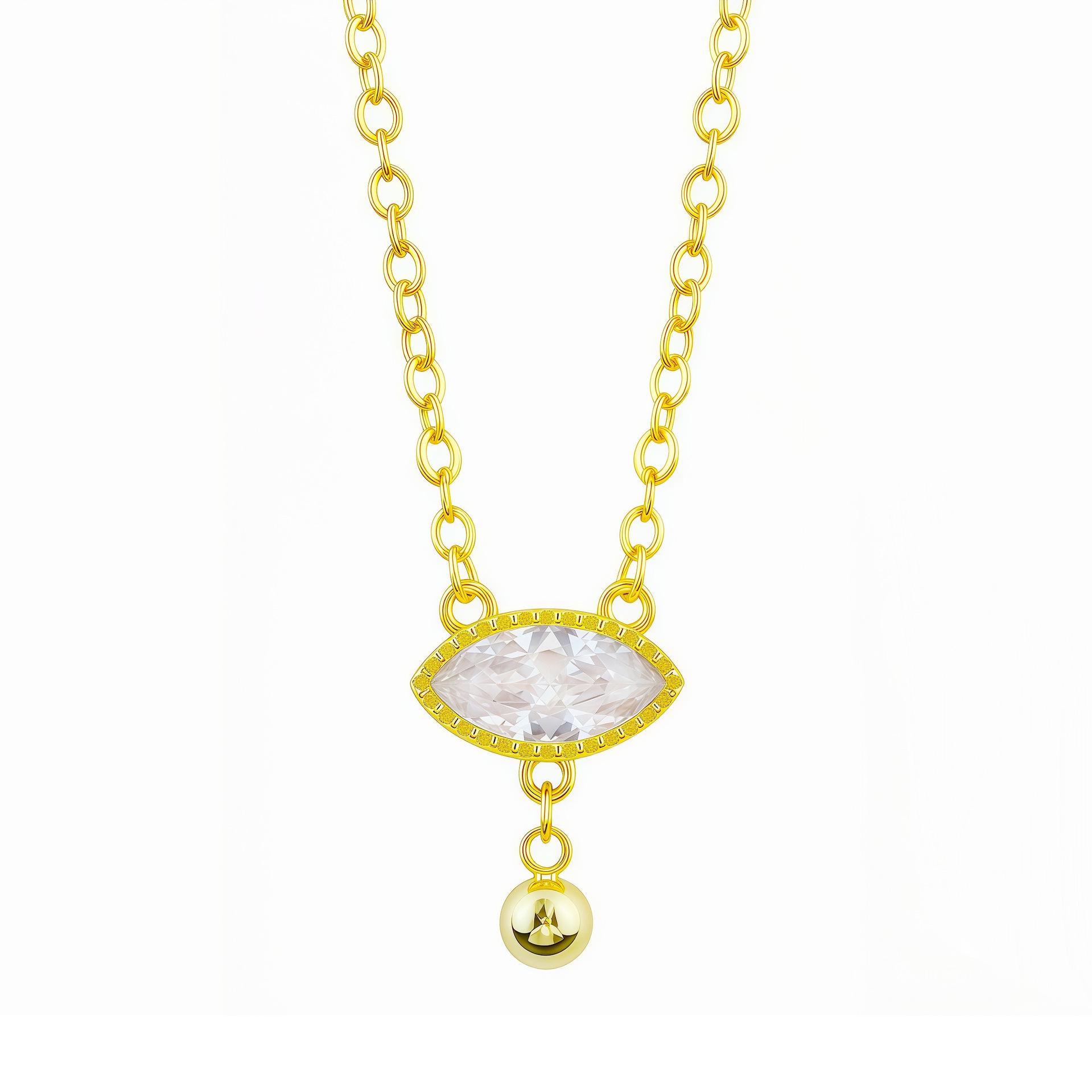 Позолоченная латунная подвеска-колье с цирконом формы «маркиз» - Женская роскошная цепочка на ключицы Brass with 18K Gold Plating