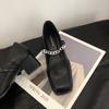 Coarse Heel French Evening Breeze Retro Square Head Mary Jane Single Shoes Women's Shoes 2025 New Black Commuter Work Shoes