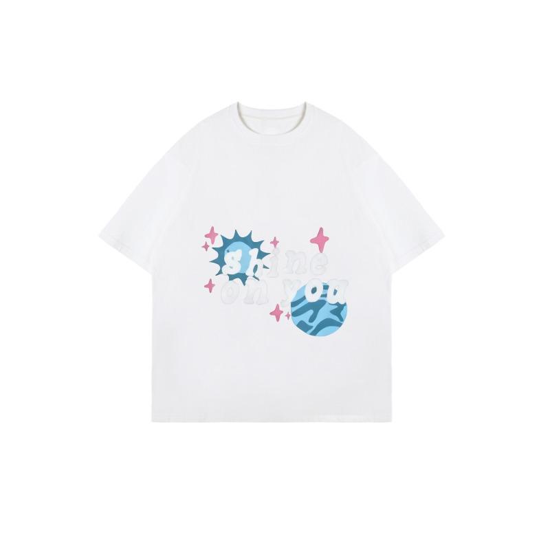 Oversized T Shirt Black Shine On You Graphic Print With Stars And Planets Casual Wear For Women