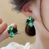 Pink Crystal Geometric Cube Square 3D Fantasy Gradient Candy Stud Earring for Women Simple Personality Jewelry Girl Gift