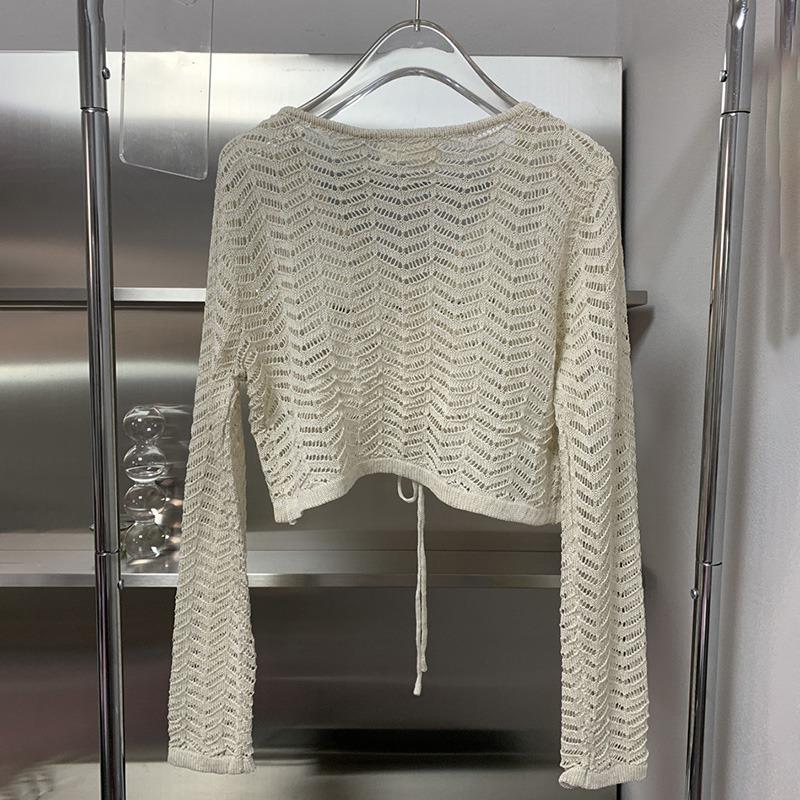 Sun Protection Shirt Top Blouse Pullovers Long Sleeve Drawstring Women's Knitted Tops