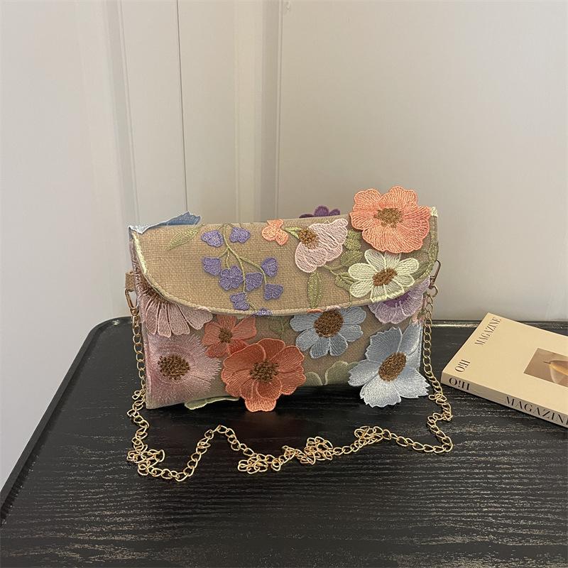 Vintage Chinese Style Chain Crossbody Casual Daily Commute Small Square Shoulder Handbag
