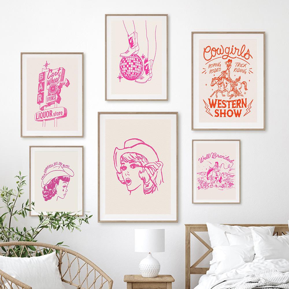 

Pink Stardust Motel Disco Cowboy абстрактный настенный художественный постер и печатная картина на холсте дикие западные картины