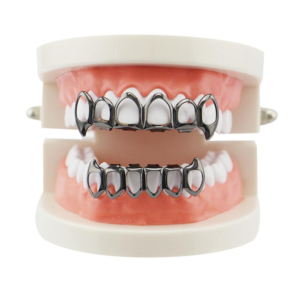 European Six-Tooth & Four-Tooth Hollow Fangs with Flat Teeth Hip Hop Grill Set