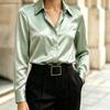 Women's Long Sleeve Satin Button-Up Shirt with Lapel Collar Casual Blouse Top