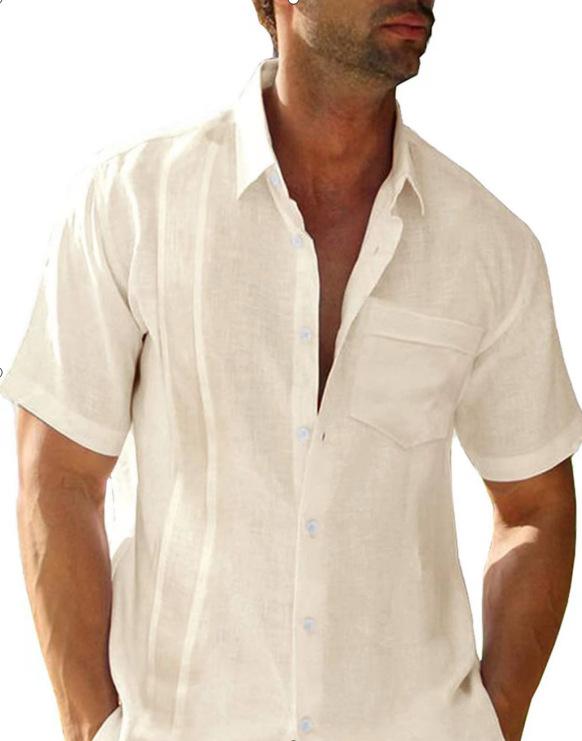 

Чоловіча приталена лляна сорочка з короткими рукавами, однотонна, дихаюча XXXL абрикосовий