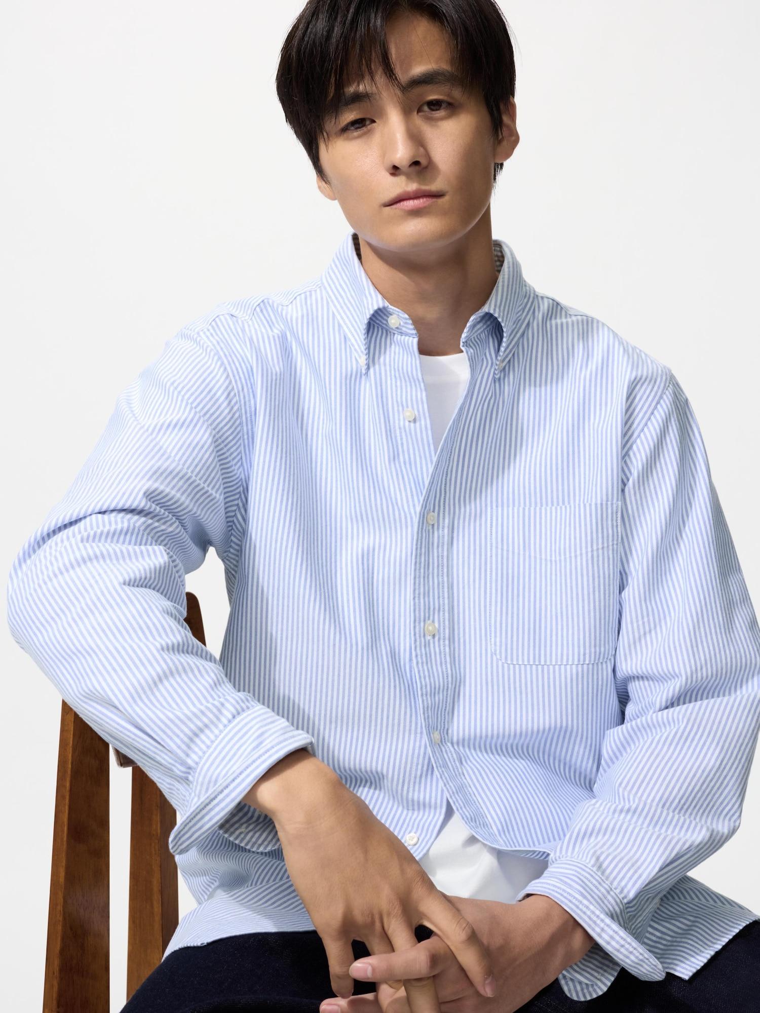 Рубашка Uniqlo Oxford с длинным рукавом в полоску 65 BLUE/UNISEX S