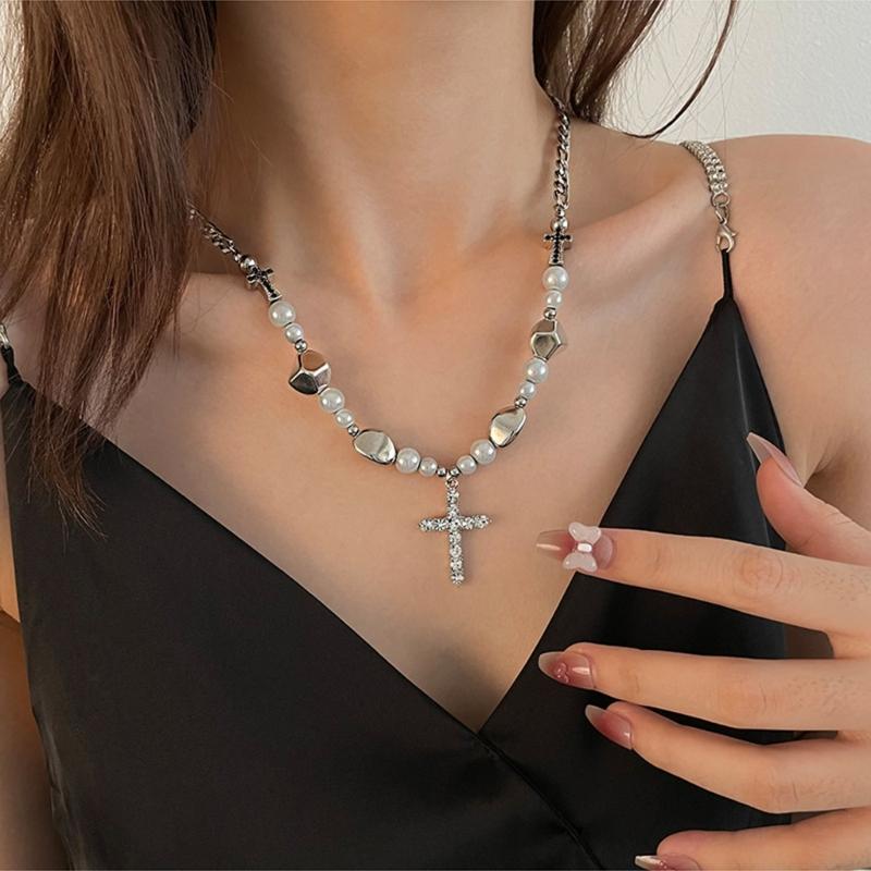 Modny Naszyjnik z Wisiorkiem Krzyżykowym Hip Hop Punk Choker Łańcuszek Obojczykowy Popularna Biżuteria dla Kobiet Dziewcząt