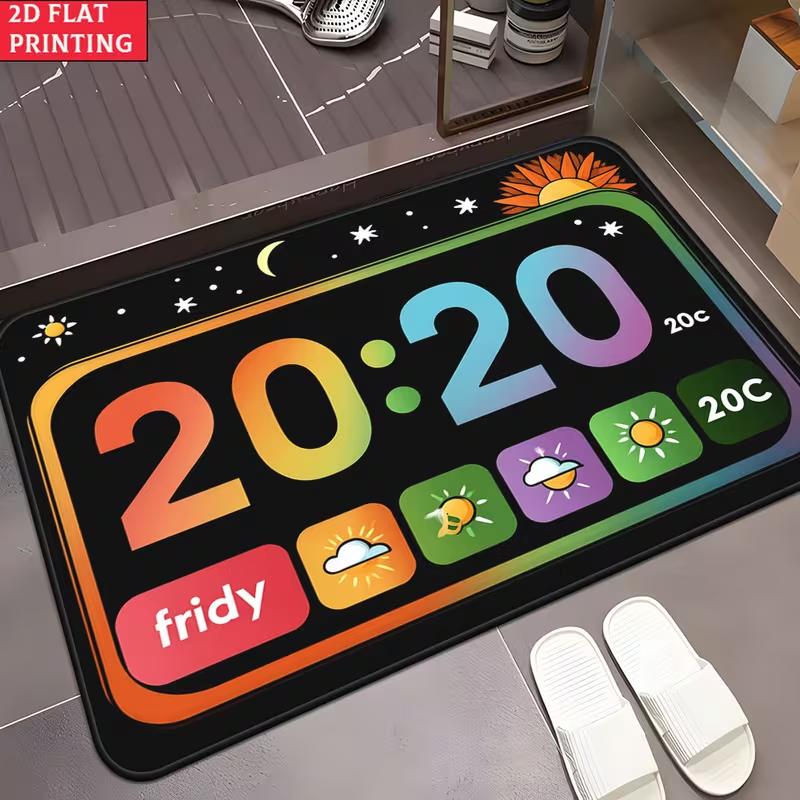 

Electronic Clock Doormat Neon Digital Display Number Pattern Entrance Rug Modern Home Decor Soft Non-Slip Welcome Mat 40x60cm