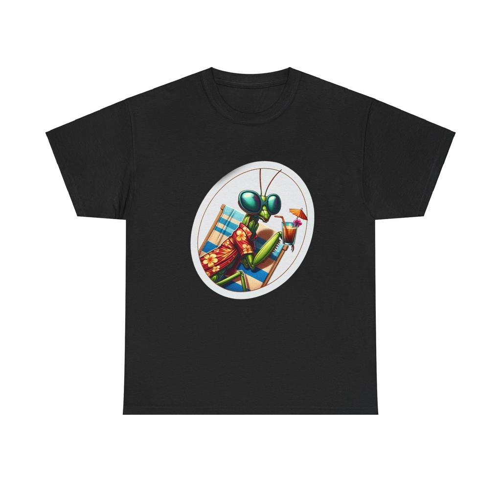 Unisex Erwachsenen T-Shirt Gottesanbeterin Strandurlaub Insektenparty Vibes Entspannungs-T-Shirt
