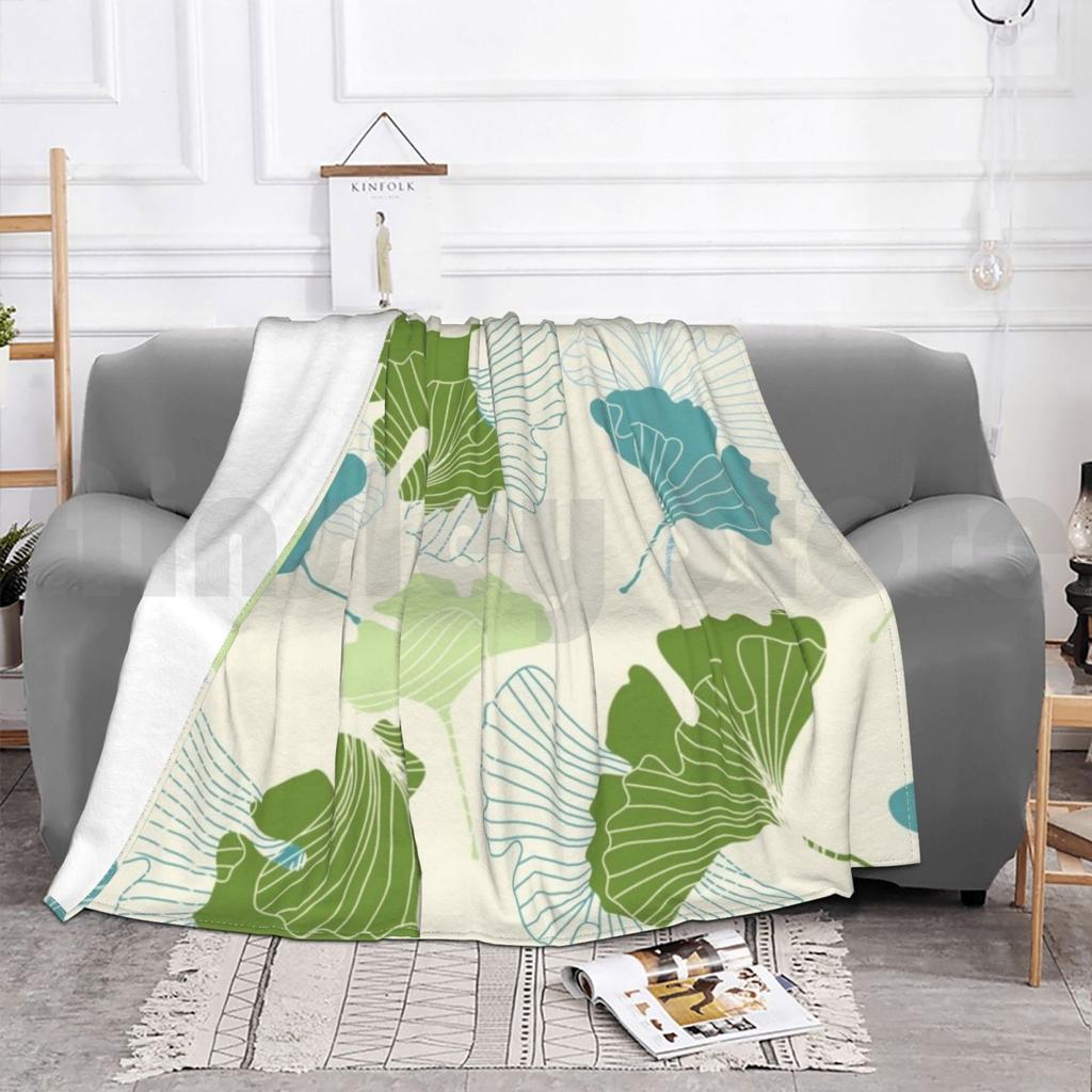 Blanket Ginkgo Leaves 1156 Leaves Nature Ginkgo Pattern Collection Coordinate Green Blue