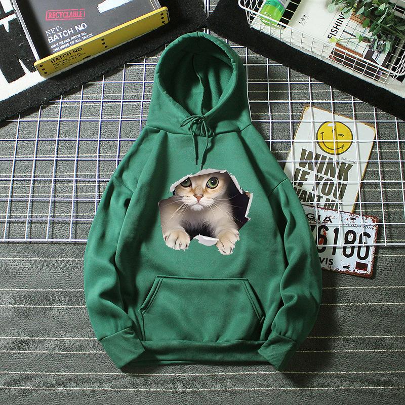 Осенне-зимний свободный свитшот с капюшоном и принтом кошки 7013 5XL 1400₽
