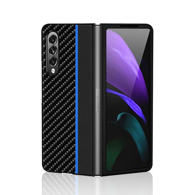 

Для Samsung Galaxy Z Fold 3 5g Чехол Z Fold 2 Кожаный чехол из углеродного волокна для Sasmung Galaxy Z Fold3 Полный защитный чехол For Galaxy Z Fold 3 синий
