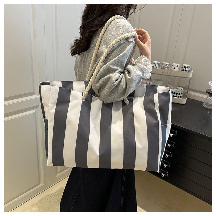 Canvas Women's Bag Large Capacity Shoulder Bag Striped Tote Bag 56*14*34cm