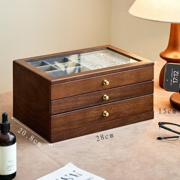 

Wooden Jewelry Box Exquisite Drawer-style Necklace Ring Watch Storage Box Retro Large Capacity Jewelry Organizer Case Container