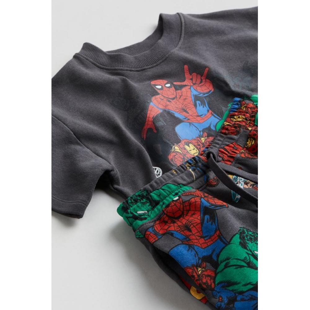 H M Print Sweatshirt 2 Piece Set Gray Marvel Comics