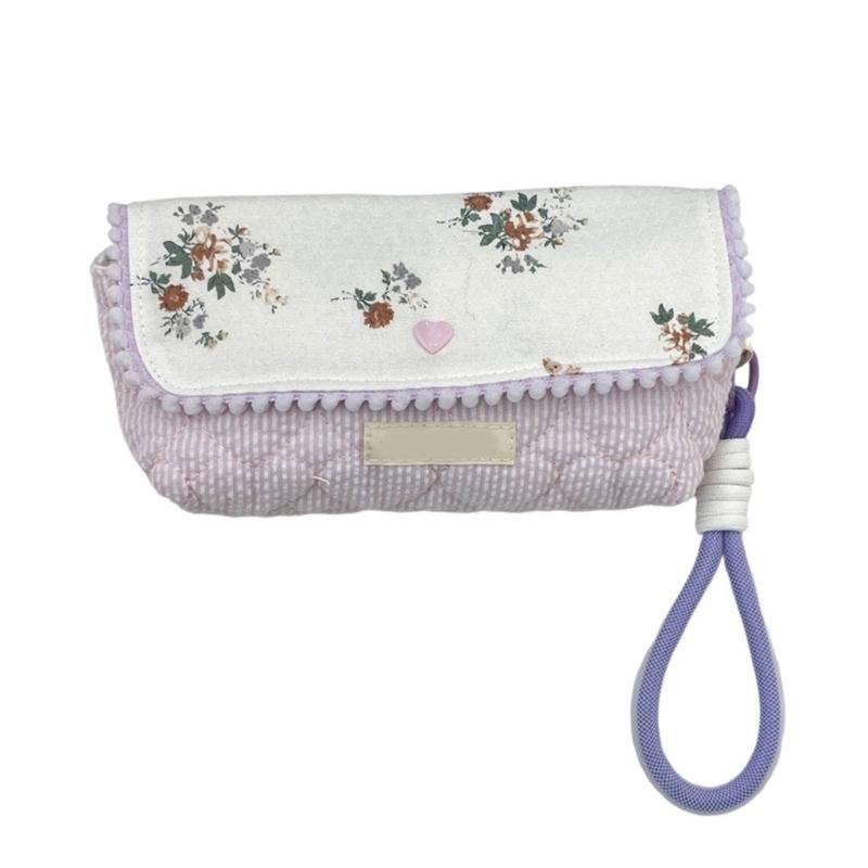 Flower Print Pen Bag with Lanyard Large Capacity Pencil Case Pen Organizers Pencil Pouches Travel Makeup Bag for Women