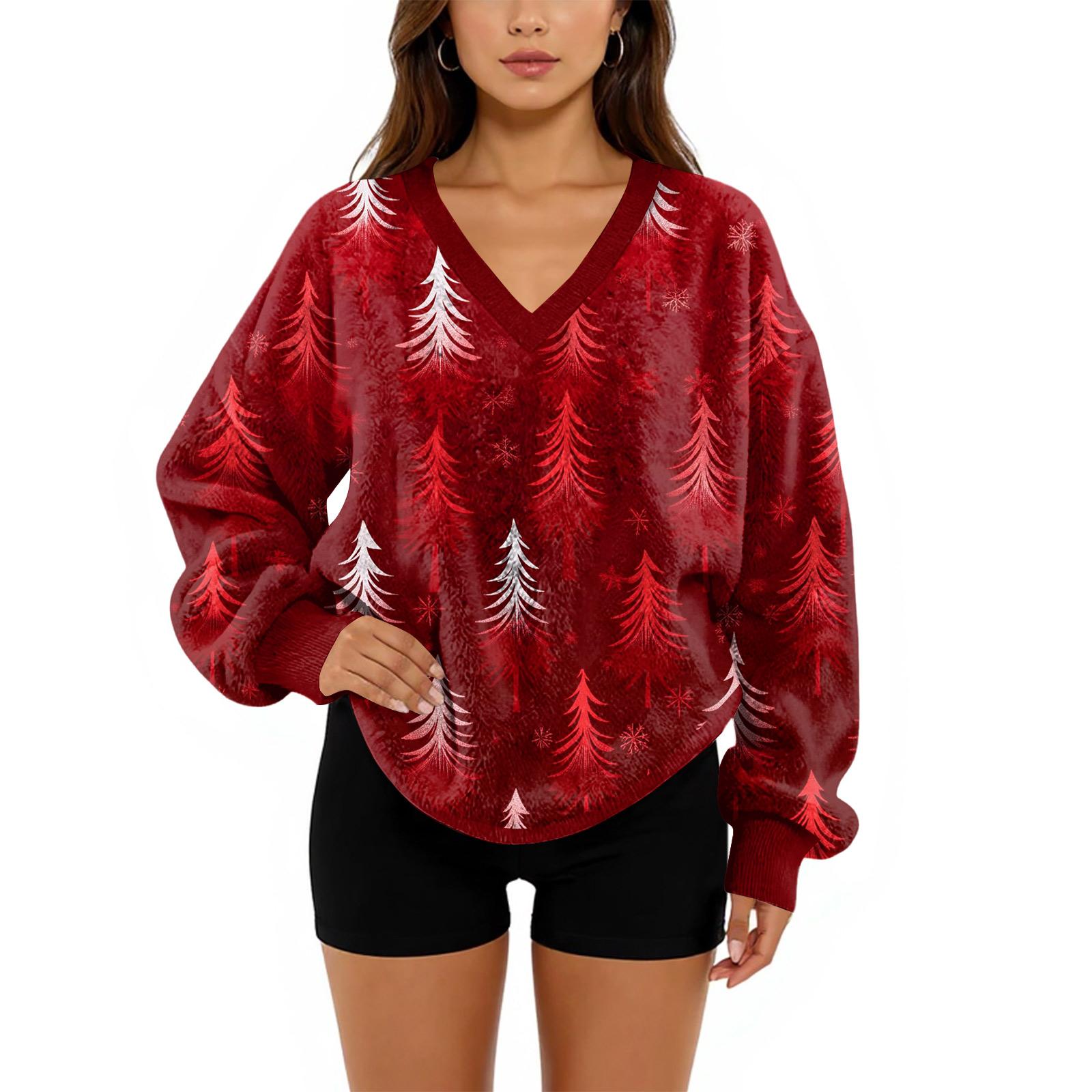 

Женский свитшот с V-образным вырезом, плюшевый, однотонный, повседневный, модный, с длинным рукавом, с карманами, пуловер L красный