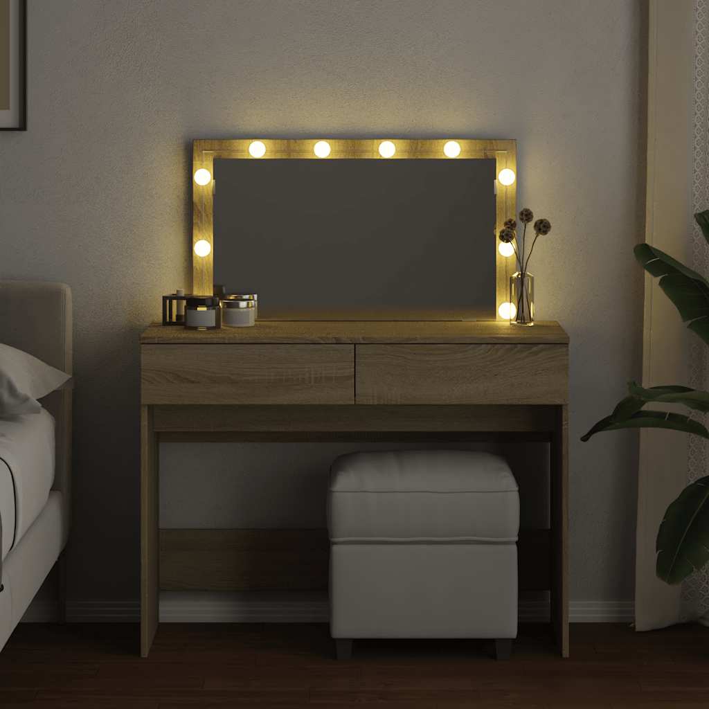 Vidaxl Toaletka Z Oświetleniem Led, Dąb Sonoma, 100X40X120 Cm